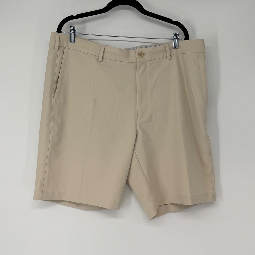 Peter Millar Mens 38 Khaki Performance Golf Shorts‎ Tan Crown Logo